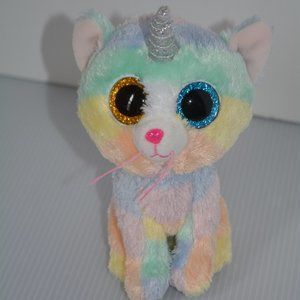 Rare TY Silk Beanie Baby Boos Rainbow Heather Cat with Horn Unicorn Toy 7" Plush